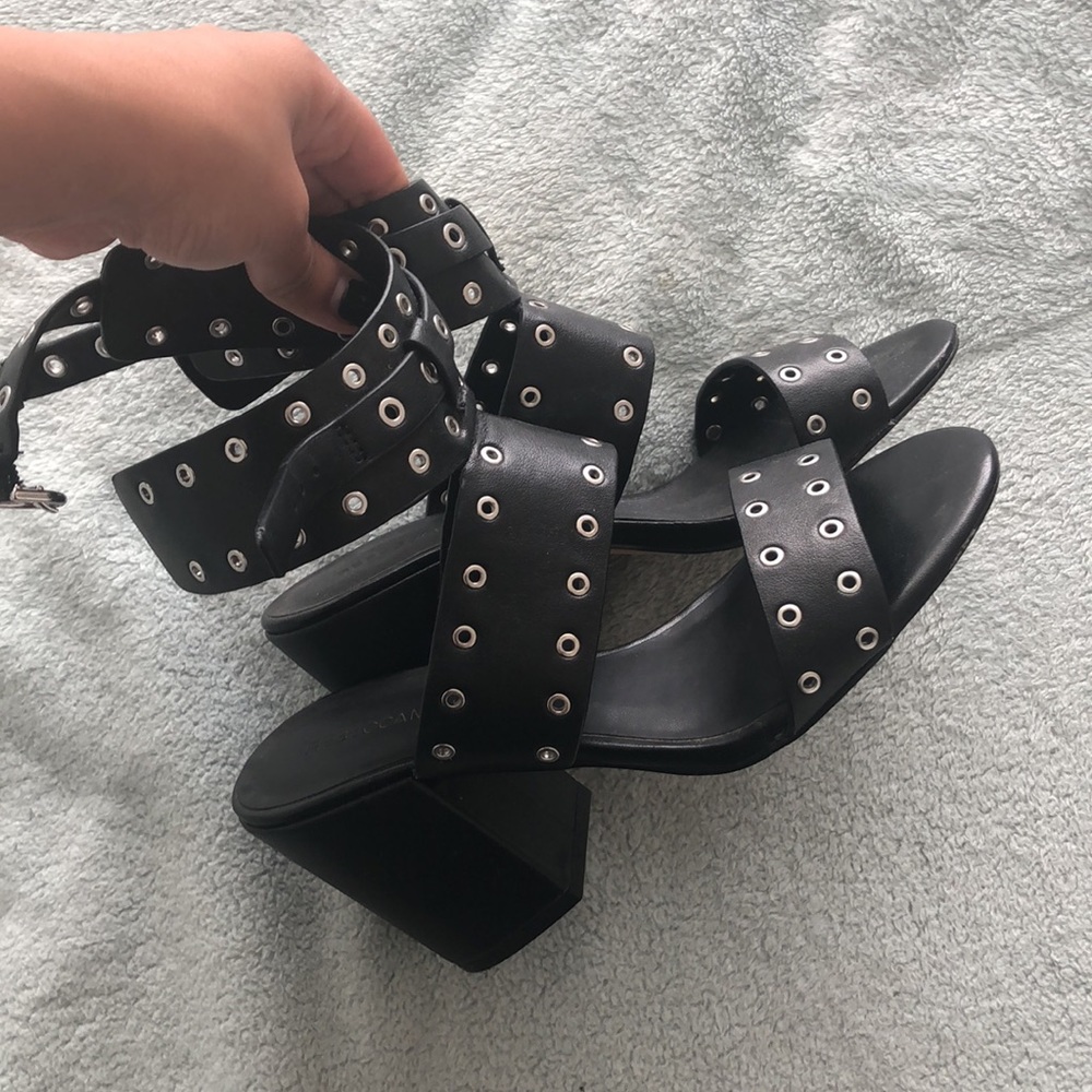 Super cute Rebecca Minkoff heels silver studded on black leather - Picture 10 of 16
